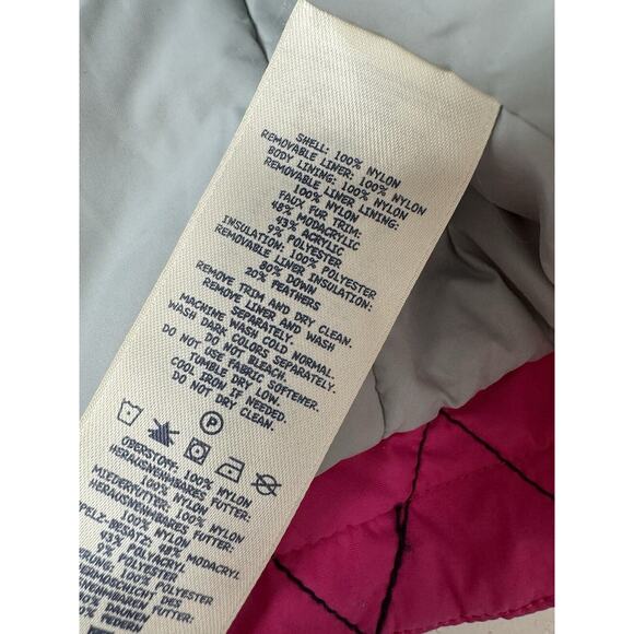 Lands' End Kids Grow-a-longs Jacket Coat L / 14 Pink Parka Fur Trimmed Hooded - Picture 7 of 11